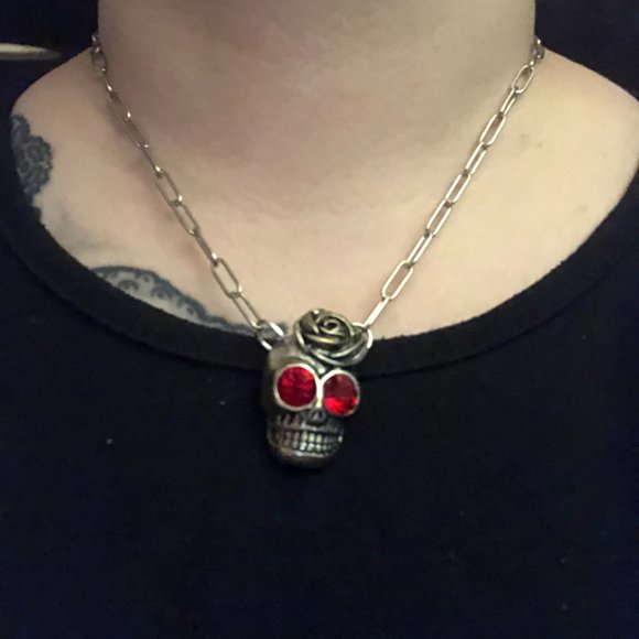 Rosy Day of the Dead Skull Necklace - Picture 3 of 5